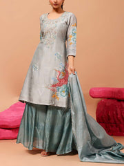 Blue Green Vasansi Silk Kurta and Sharara Suit Set