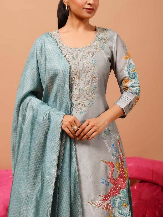 Blue Green Vasansi Silk Kurta and Sharara Suit Set