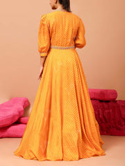 Yellow Vasansi Silk Leheriya Anarkali Gown