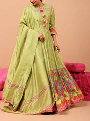 Green Vasansi Silk Leheriya Anarkali Gown