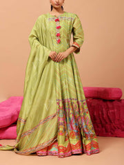 DD28, MTO, VK, Green , Vasansi Silk , Leheriya , Anarkali , Gown , Leheriya Gown , Rakhiedit , mothda 