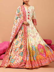 Cream Vasansi Silk Printed Anarkali Gown