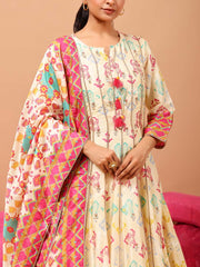 Cream Vasansi Silk Printed Anarkali Gown