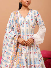 White Vasansi Silk Printed Anarkali Gown