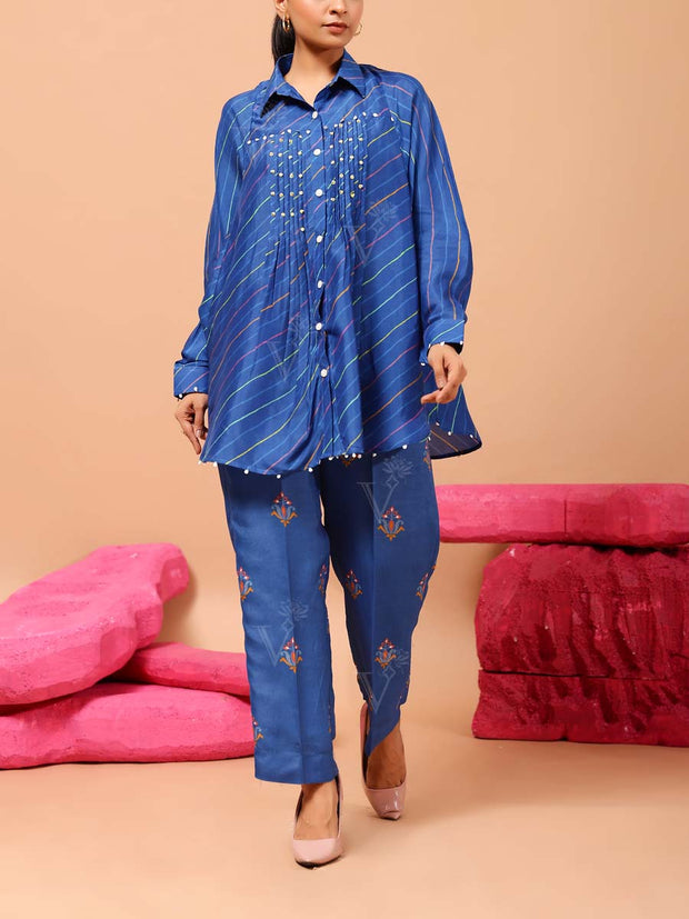 Blue Vasansi Silk Leheriya Co-ord Set