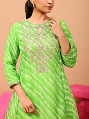 Green Leheriya Organza Suit Set