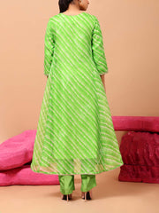 Green Leheriya Organza A-Line Suit Set