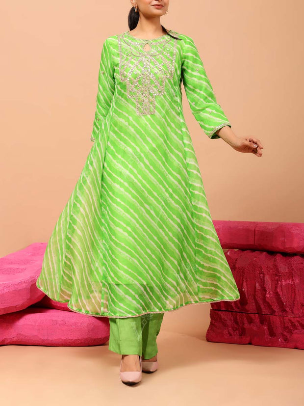 DD28, MTO, U2, Green , Leheriya , Organza , Kurta and Pant Set , Pant Set , Leheriya pant set , rakhiedit