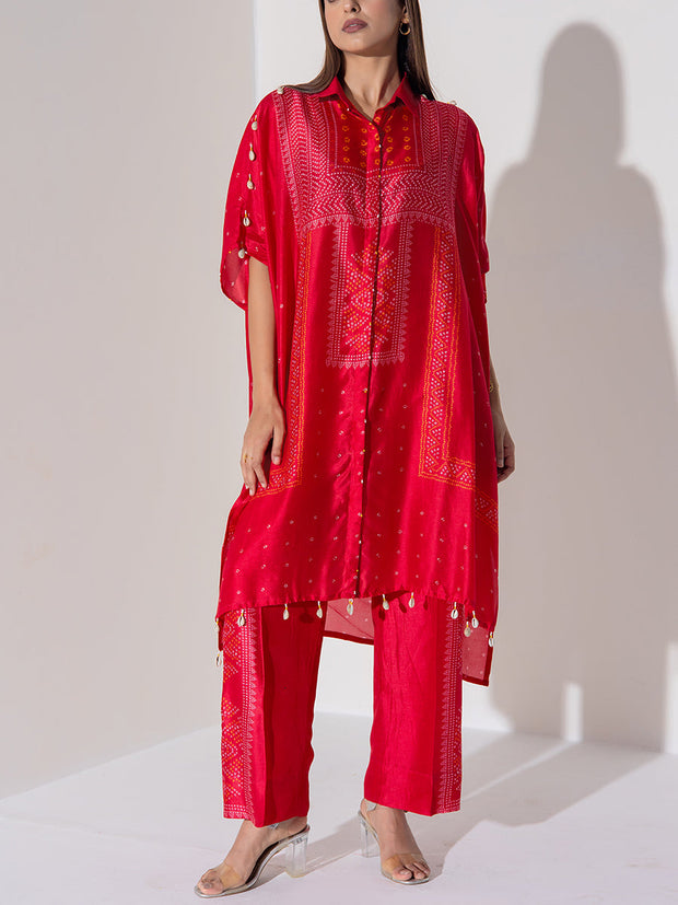 Red Vasansi Silk Kaftan Set
