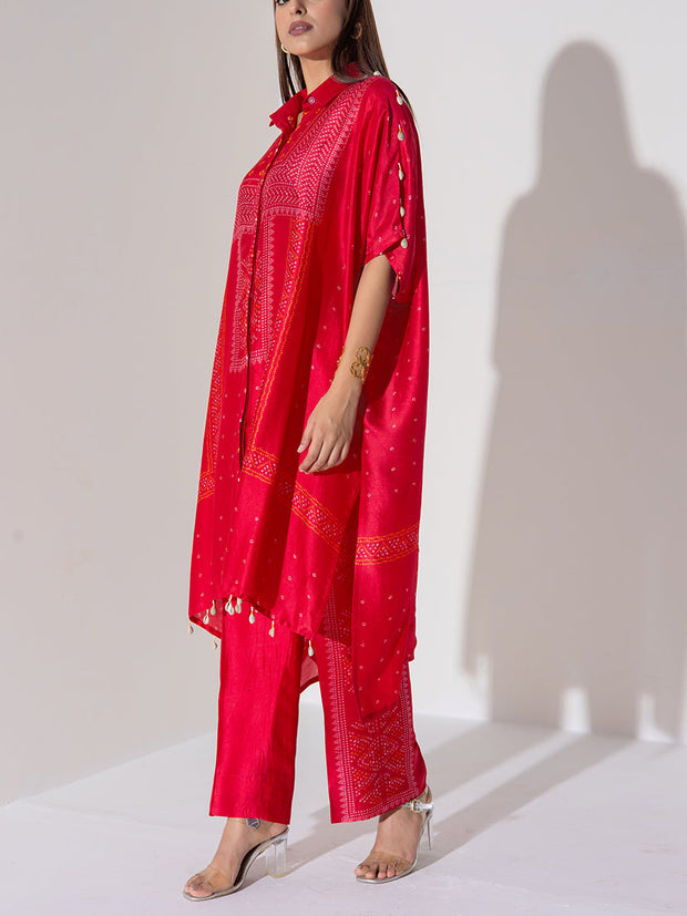 Red Vasansi Silk Kaftan Set