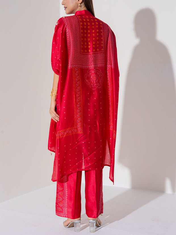 Red Vasansi Silk Kaftan Set
