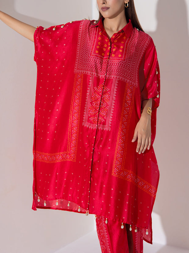 Red Vasansi Silk Kaftan Set