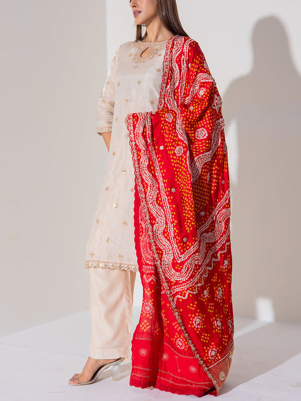 Off White Tissue Silk Suit Set