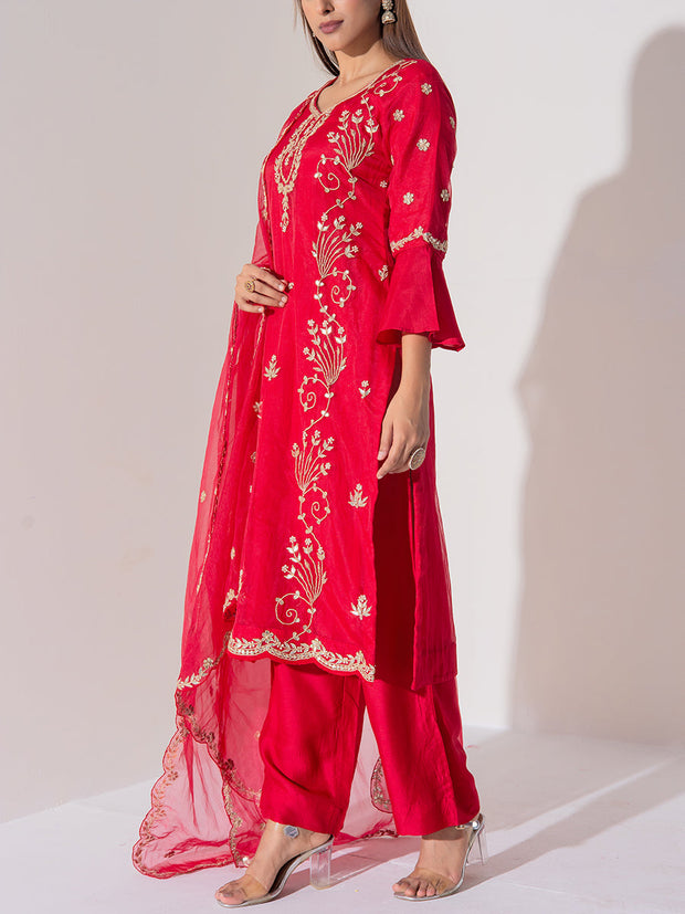 Red Vasansi Silk Suit Set