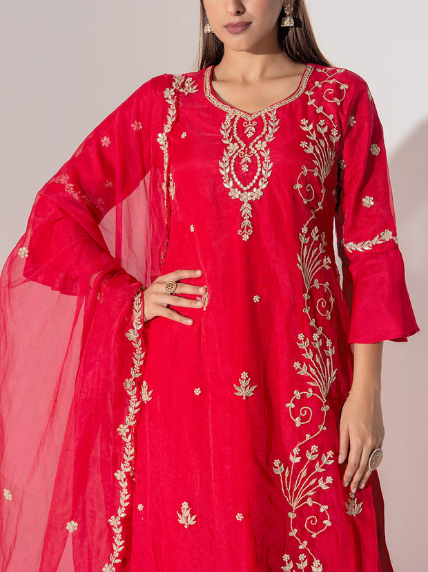 Red Vasansi Silk Suit Set