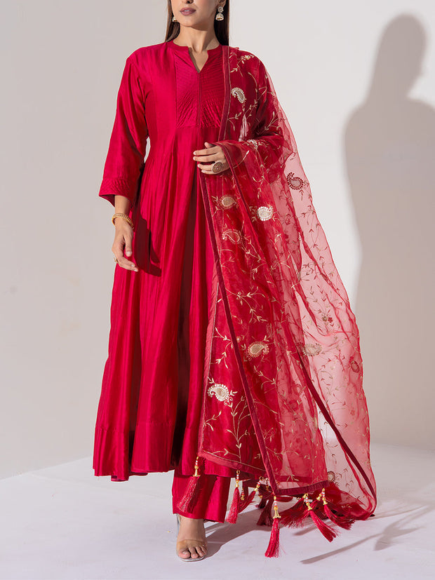 Maroon Chanderi Silk Suit Set