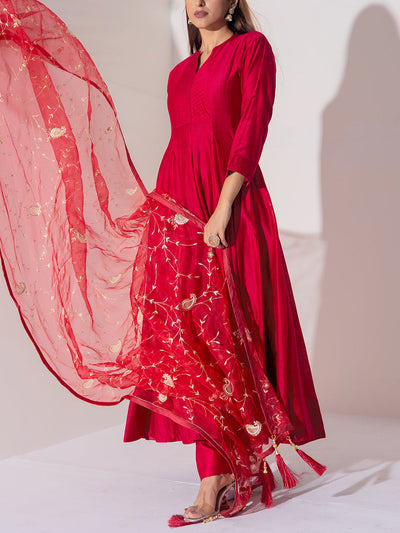 Maroon Chanderi Silk Suit Set