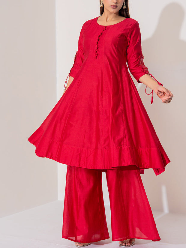 Maroon Chanderi Silk Suit Set