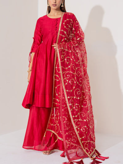 Maroon Chanderi Silk Suit Set