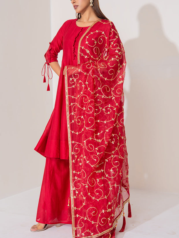 Maroon Chanderi Silk Suit Set