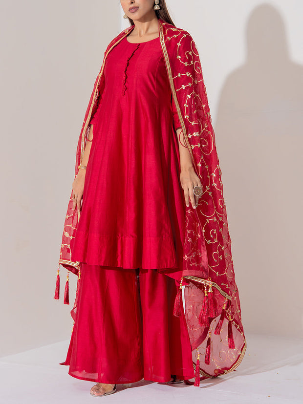 Maroon Chanderi Silk Suit Set