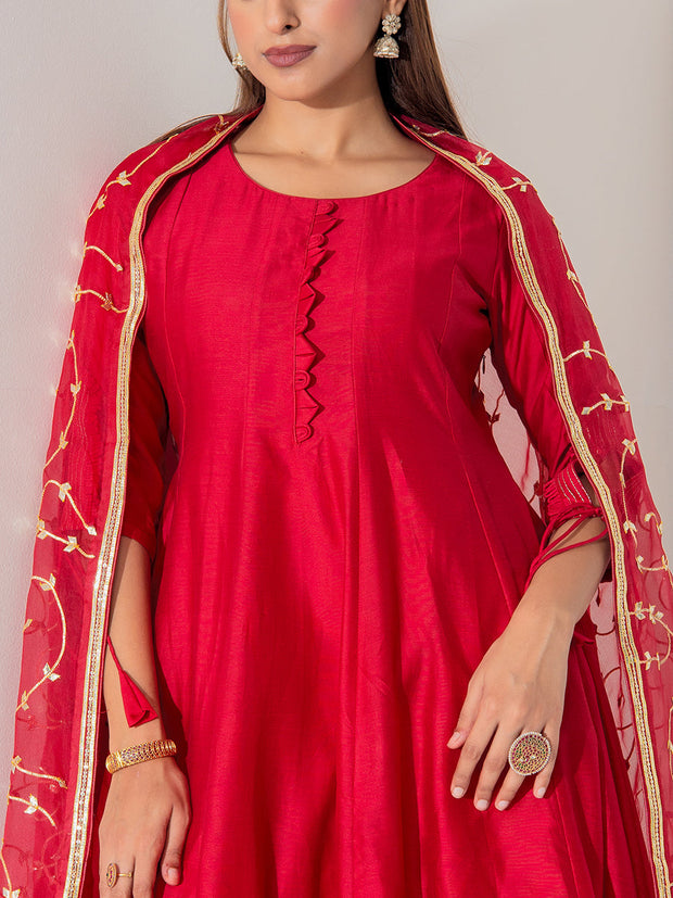 Maroon Chanderi Silk Suit Set