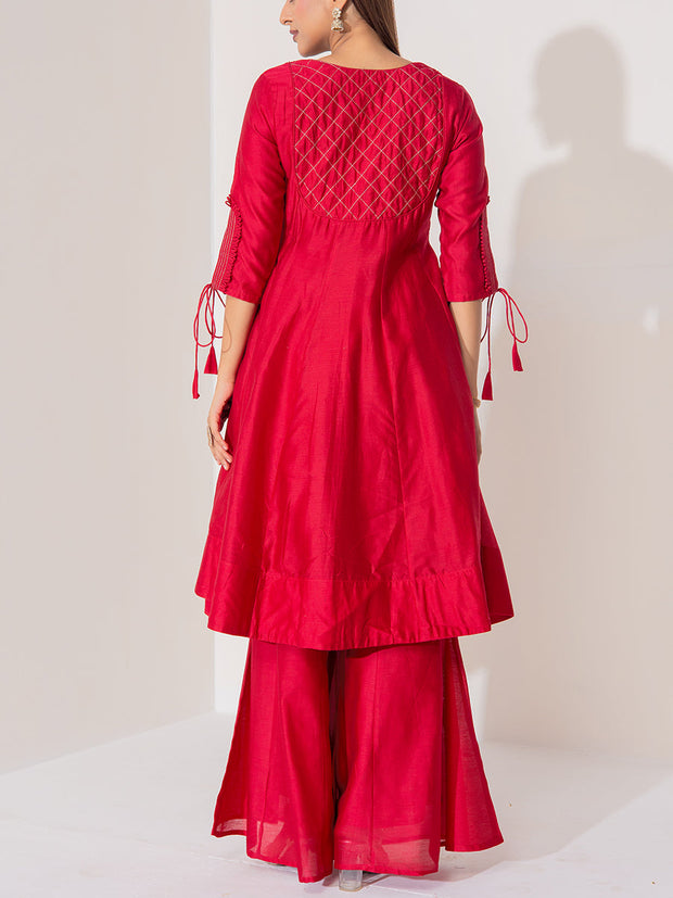 Maroon Chanderi Silk Suit Set