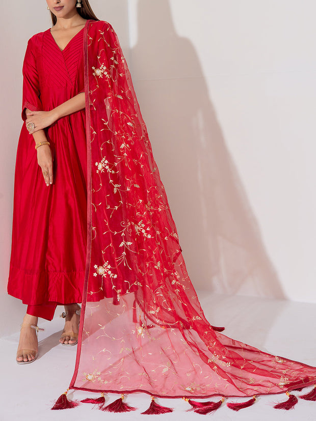 Maroon Chanderi Silk Suit Set