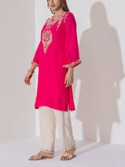 Pink Wrinkle Silk Suit Set