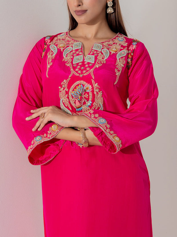 Pink Wrinkle Silk Suit Set