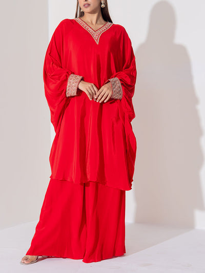 Red Crep Silk Sharara Set