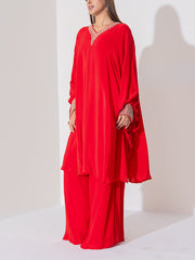 Red Crep Silk Sharara Set