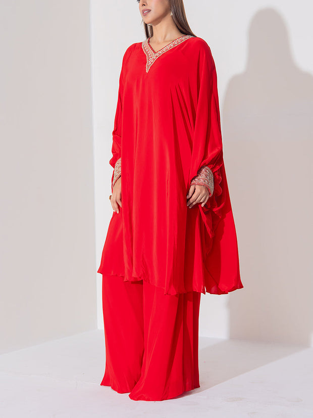Red Crep Silk Sharara Set