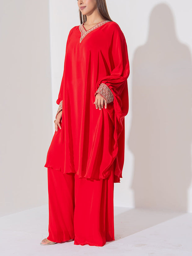 Red Crep Silk Sharara Set