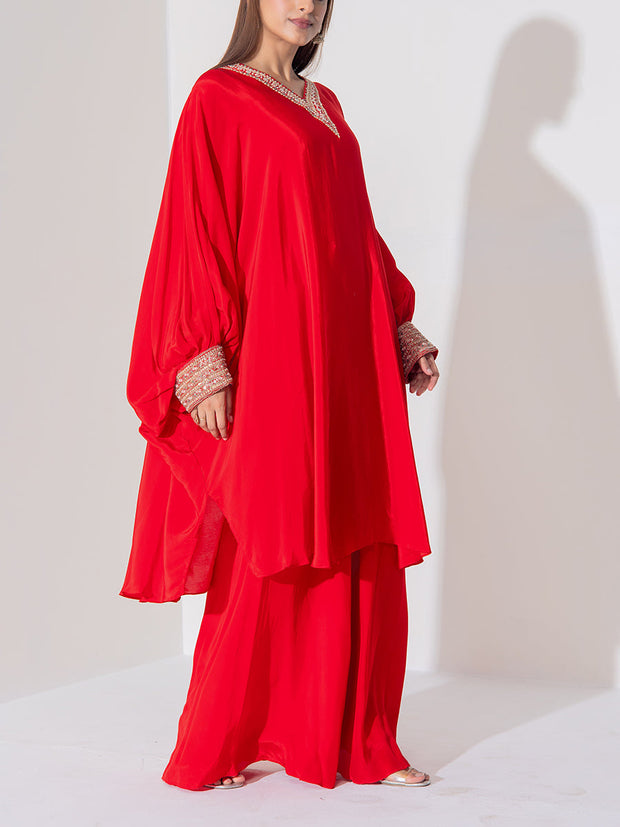Red Crep Silk Sharara Set