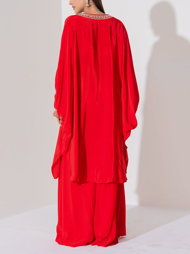 Red Crep Silk Sharara Set