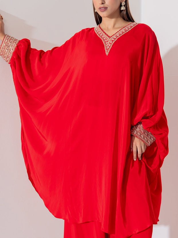 Red Crep Silk Sharara Set