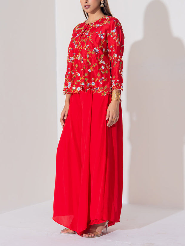 Red Silk Sharara Set