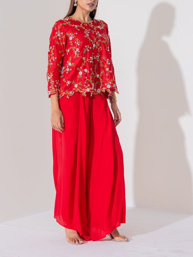 Red Silk Sharara Set