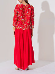 Red Silk Sharara Set