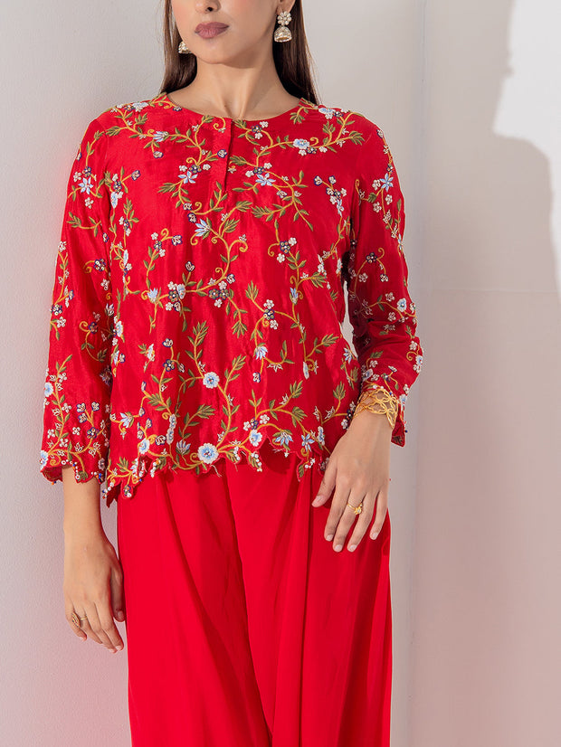 Red Silk Sharara Set