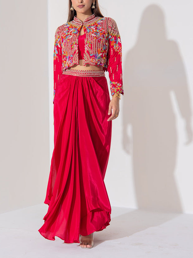Maroon Silk Jacket Set