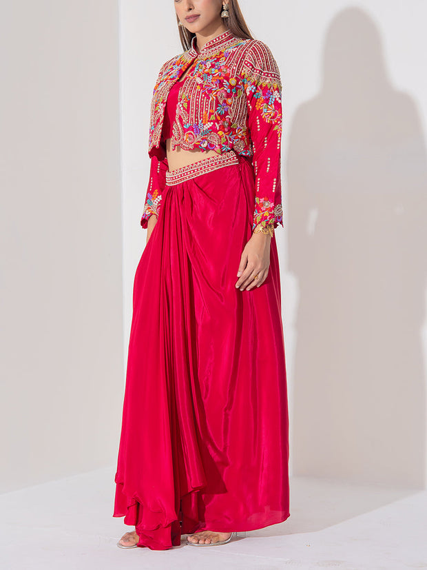 Maroon Silk Jacket Set