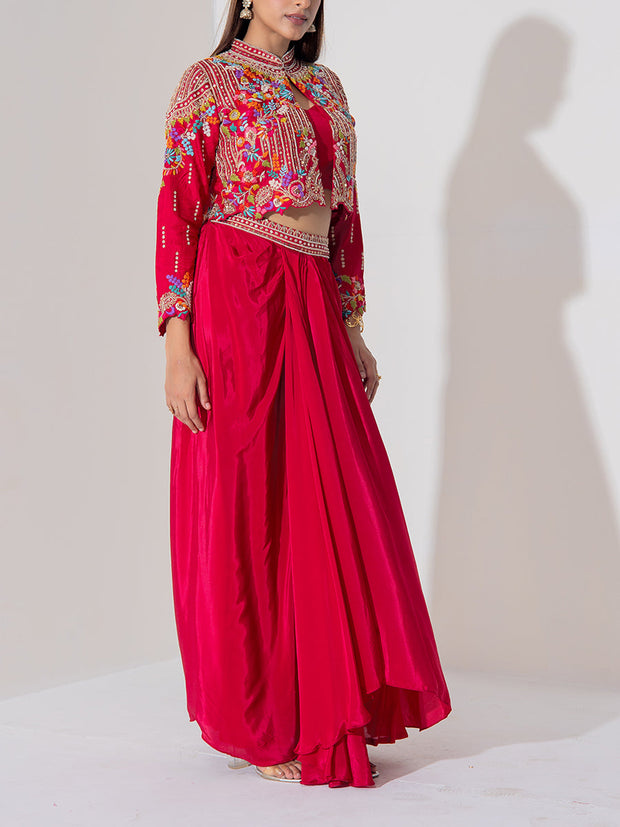 Maroon Silk Jacket Set