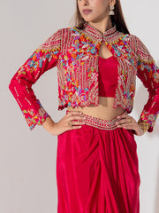 Maroon Silk Jacket Set
