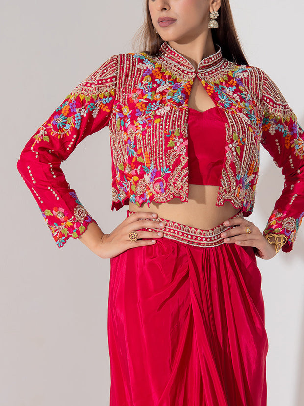 Maroon Silk Jacket Set