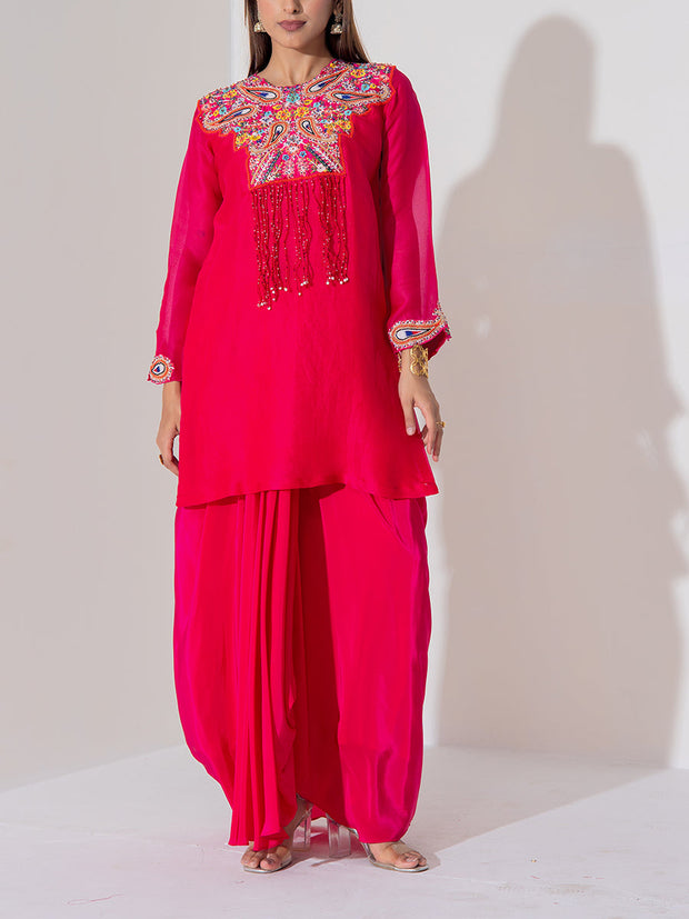 Pink Orgaza Pants-Crep Silk Shara Set