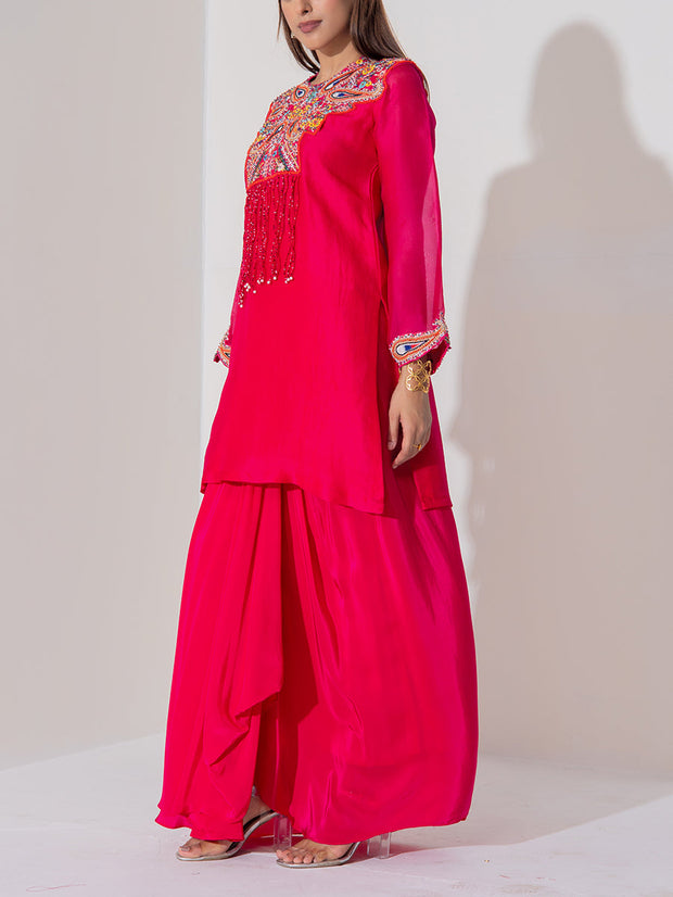 Pink Orgaza Pants-Crep Silk Shara Set