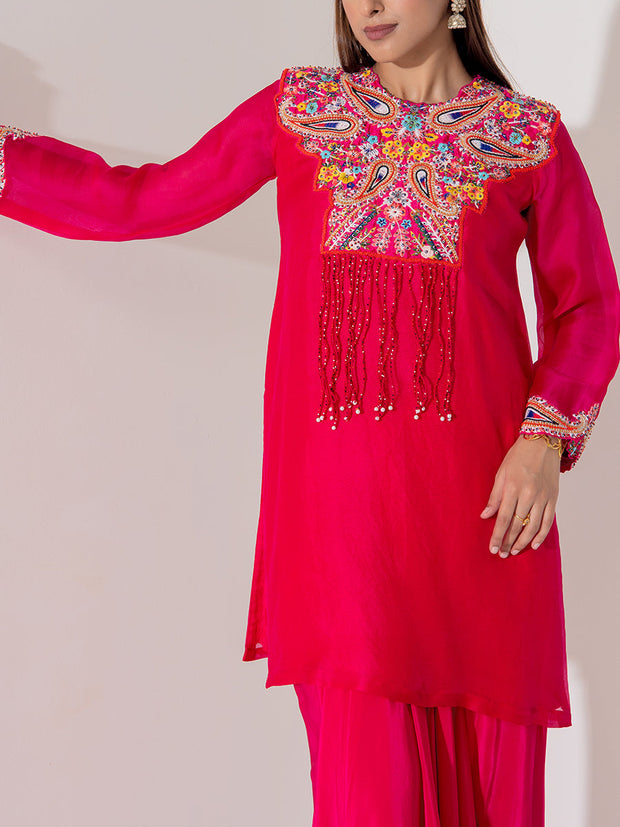 Pink Orgaza Pants-Crep Silk Shara Set