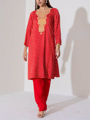 Red Summer Silk Kurta Set
